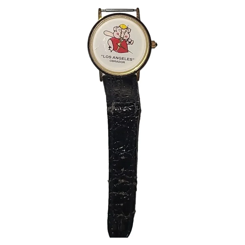 Vintage Los Angeles Obrador Baseball Pig *Broken‎ Watch 18k Micron Plating